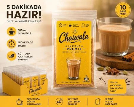 BHARAT BY CHAIWALA INSTANT PREMIX 5 DK DA HAZIR MASALA ÇAYI - 14G * 10 PAKET