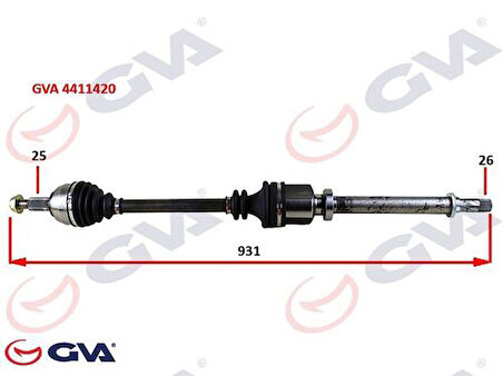 GVA 4411420 Komple Aks Sağ Megane 3-Fluence 1.5 DCI 6 Vites 09 931mm 8200725502