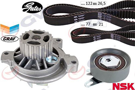 GVA 59WPK7571 Devirdaimlı Triger Seti 122X26.5 Transporter T4 2.4D 90-03 Aja K065323Xs 2 Kayış 1 Gergi 074198119A
