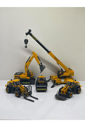 İnşaat Araçları Oyuncak   Büyük Vİnç Dozer Kepçe Slindir Forklift Kar Küreyici 5 Li Set