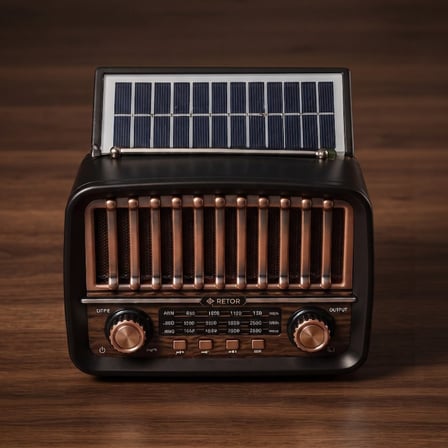 Retro Müzik Kablosuz Kutu Ev Aksesuarı Solar Panelli Radyo - Şarjlı - Bluetooth Özellikli