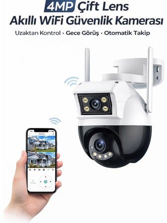 4mp Çift Lens Wifi Güvenlik Kamerası Otomatik Takip Gece Görüş IP66 Dış Mekan