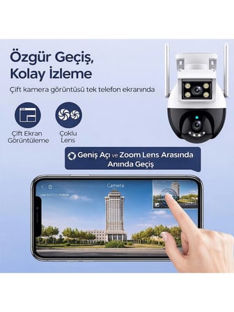 4mp Çift Lens Wifi Güvenlik Kamerası Otomatik Takip Gece Görüş IP66 Dış Mekan