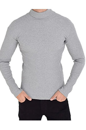 Erkek Haki Boğazlı Slim Fit Triko Kazak