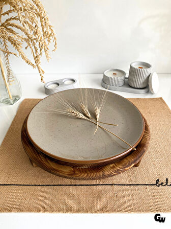 Yuvarlak Doğal Ahşap Sunum Tabağı Ayaklı Çukur Ahşap Sunumluk(BEYAZ ÇAM)(ÇAP:28cm YÜK:6,5cm)