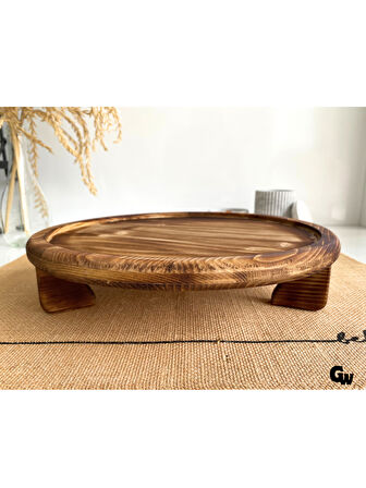 Yuvarlak Doğal Ahşap Sunum Tabağı Ayaklı Çukur Ahşap Sunumluk(BEYAZ ÇAM)(ÇAP:28cm YÜK:6,5cm)