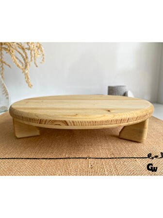 Yuvarlak Doğal Ahşap Sunum Tabağı Ayaklı Düz Ahşap Sunumluk(BEYAZ ÇAM)(ÇAP:28cm YÜK:6,5cm)