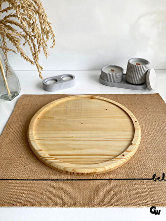 Yuvarlak Doğal Ahşap Sunum Tabağı Çukur Ahşap Sunumluk(BEYAZ ÇAM)(ÇAP:28cm)
