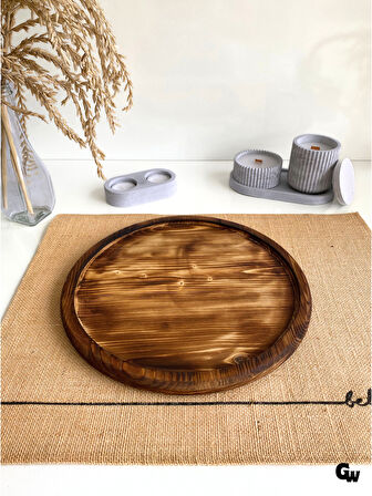 Yuvarlak Doğal Ahşap Sunum Tabağı Çukur Ahşap Sunumluk(BEYAZ ÇAM)(ÇAP:28cm)
