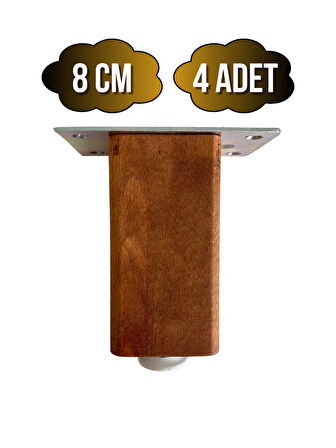 Kale Ayarlı Ahşap Ayak Mobilya Masa ve Dolap Ayağı(CEVİZ)(KAYIN/GÜRGEN AĞACI)(8CM)(4 ADET)