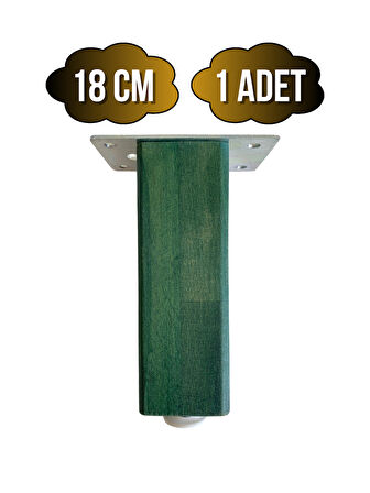 Kale Ayarlı Ahşap Ayak Mobilya Masa ve Dolap Ayağı(YEŞİL)(KAYIN/GÜRGEN AĞACI)(18CM)(1 ADET)
