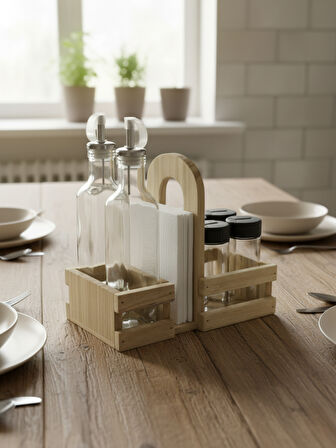 Ahşap Doğal Baharatlık Yağdanlık ve Peçetelik Takımı(SET)(KAVAK-IHLAMUR)(1 SET)