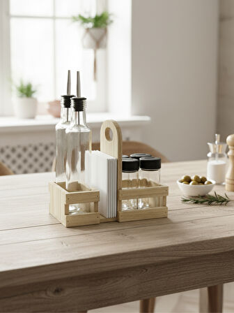 Ahşap Doğal Baharatlık Yağdanlık ve Peçetelik Takımı(UZUN BAŞLIK)(SET)(KAVAK-IHLAMUR)(1 SET)