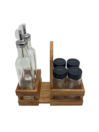 Ahşap Doğal Baharatlık Yağdanlık ve Peçetelik Takımı(KISA BAŞLIK)(SET)(KİRAZ)(1 SET)