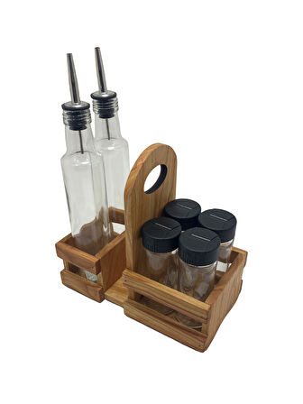 Ahşap Doğal Baharatlık Yağdanlık ve Peçetelik Takımı(UZUN BAŞLIK)(SET)(KİRAZ)(1 SET)