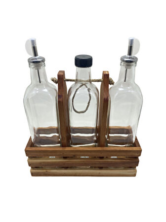 Ahşap Doğal 3Lü Yağdanlık ve Sosluk Takımı(KISA BAŞLIK)(SET)(KİRAZ)(1 SET)