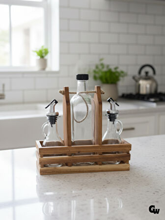 Ahşap Doğal 3Lü 2+1 Set Yağdanlık ve Sosluk Takımı(SET)(KİRAZ)(1 SET)