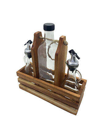 Ahşap Doğal 3Lü 2+1 Set Yağdanlık ve Sosluk Takımı(SET)(KİRAZ)(1 SET)