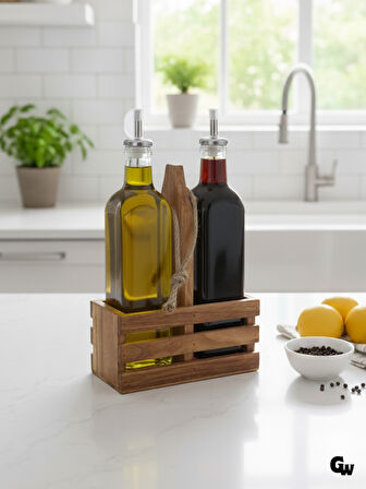 Ahşap Doğal 2Li Set Yağdanlık ve Sosluk Takımı(SET)(KİRAZ)(1 SET)