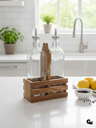 Ahşap Doğal 2Li Set Yağdanlık ve Sosluk Takımı(SET)(KİRAZ)(1 SET)