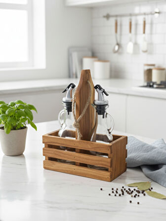 Ahşap Doğal 2Li Tombul Set Yağdanlık ve Sosluk Takımı(SET)(KİRAZ)(1 SET)