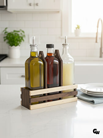 Ahşap Doğal 3Lü Yağdanlık ve Sosluk Takımı(KISA BAŞLIK)(SET)(CEVİZ)(1 SET)