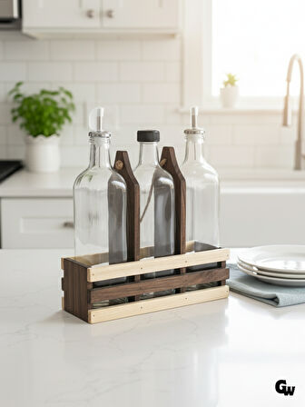 Ahşap Doğal 3Lü Yağdanlık ve Sosluk Takımı(KISA BAŞLIK)(SET)(CEVİZ)(1 SET)