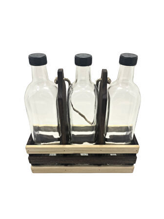 Ahşap Doğal 3Lü Yağdanlık ve Sosluk Takımı(KISA BAŞLIK)(SET)(CEVİZ)(1 SET)