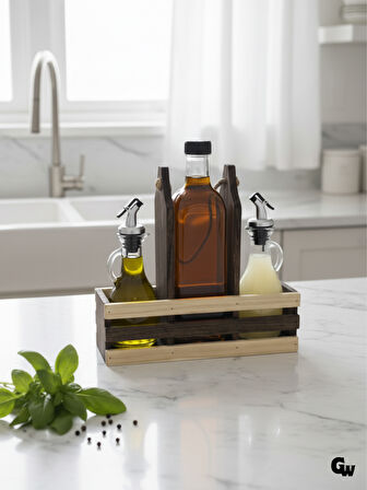 Ahşap Doğal 3Lü 2+1 Set Yağdanlık ve Sosluk Takımı(SET)(CEVİZ)(1 SET)