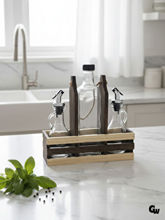 Ahşap Doğal 3Lü 2+1 Set Yağdanlık ve Sosluk Takımı(SET)(CEVİZ)(1 SET)