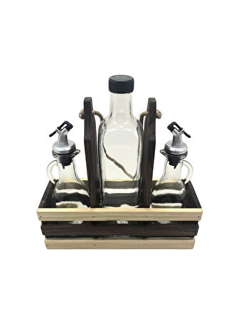 Ahşap Doğal 3Lü 2+1 Set Yağdanlık ve Sosluk Takımı(SET)(CEVİZ)(1 SET)