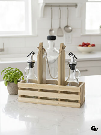 Ahşap Doğal 3Lü 2+1 Set Yağdanlık ve Sosluk Takımı(SET)(IHLAMUR - KAVAK)(1 SET)