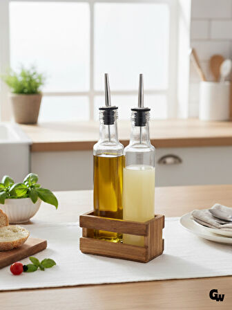 Ahşap Doğal 2Li Yağdanlık ve Sosluk Ahşap Cam Set Takımı(SET)(KİRAZ)(1 SET)