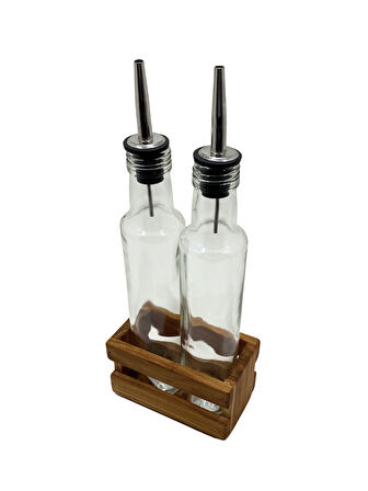 Ahşap Doğal 2Li Yağdanlık ve Sosluk Ahşap Cam Set Takımı(SET)(KİRAZ)(1 SET)