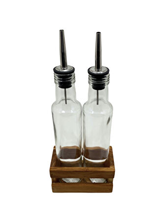 Ahşap Doğal 2Li Yağdanlık ve Sosluk Ahşap Cam Set Takımı(SET)(KİRAZ)(1 SET)