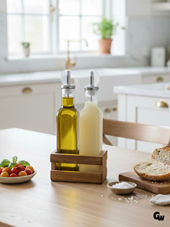 Ahşap Doğal 2Li Yağdanlık ve Sosluk Ahşap Cam Set Takımı(SET)(KİRAZ)(KISA BAŞLIK)(1 SET)