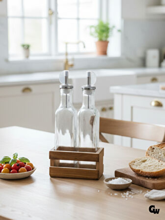 Ahşap Doğal 2Li Yağdanlık ve Sosluk Ahşap Cam Set Takımı(SET)(KİRAZ)(KISA BAŞLIK)(1 SET)