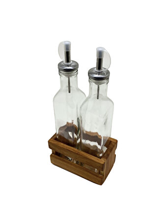 Ahşap Doğal 2Li Yağdanlık ve Sosluk Ahşap Cam Set Takımı(SET)(KİRAZ)(KISA BAŞLIK)(1 SET)