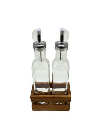 Ahşap Doğal 2Li Yağdanlık ve Sosluk Ahşap Cam Set Takımı(SET)(KİRAZ)(KISA BAŞLIK)(1 SET)