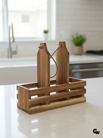 Ahşap Doğal 3Lü Yağdanlık ve Sosluk Altı(KİRAZ)(1 ADET)