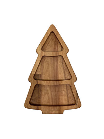 Yılbaşı Sunum Tabağı Noel Çam Ağacı Doğal Ahşap Çerez Tabağı(KAYIN / GÜRGEN)(1 ADET)