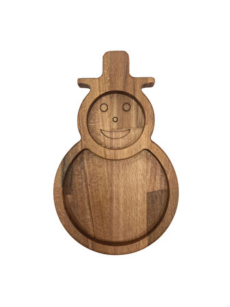 Yılbaşı Sunum Tabağı Noel Kardan Adam Doğal Ahşap Çerez Tabağı(KAYIN / GÜRGEN)(1 ADET)