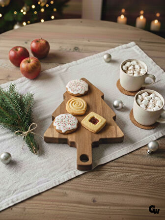 Yılbaşı Sunum Tahtası Noel Çam Ağacı Doğal Ahşap Sunum Tabağı(KAYIN / GÜRGEN)(1 ADET)