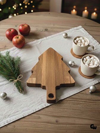 Yılbaşı Sunum Tahtası Noel Çam Ağacı Doğal Ahşap Sunum Tabağı(KAYIN / GÜRGEN)(1 ADET)