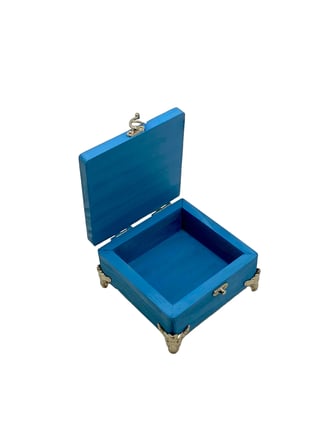 Doğal Ahşap Takı Kutusu Ahşap Saklama Kutusu(BEYAZ ÇAM)(MAVİ)(BOY:12CM EN:12CM YÜK:6CM)
