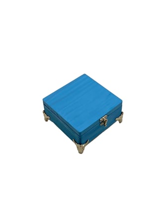 Doğal Ahşap Takı Kutusu Ahşap Saklama Kutusu(BEYAZ ÇAM)(MAVİ)(BOY:12CM EN:12CM YÜK:6CM)