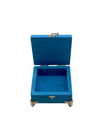Doğal Ahşap Takı Kutusu Ahşap Saklama Kutusu(BEYAZ ÇAM)(MAVİ)(BOY:12CM EN:12CM YÜK:6CM)