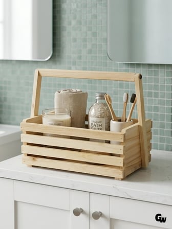 Doğal Ahşap Düzenleme Sepeti Ahşap Banyo Mutfak Sepeti(KAVAK - IHLAMUR)(1 ADET)