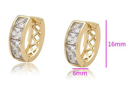 GiftWorld Taşlı Kafesli Halka Model Küpe / 14K Gold Renk Vip Seri