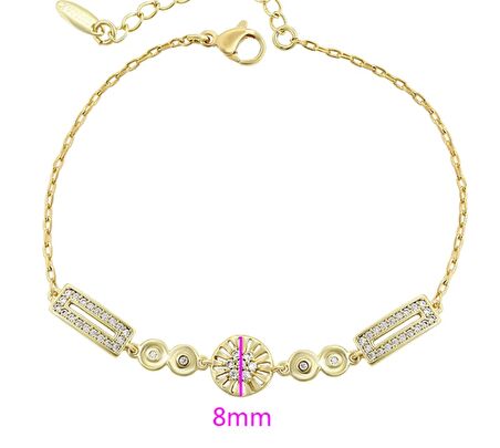 GiftWorld Zarif Zirkon Taşlı Bileklik / 14K Gold Renk Vip Seri